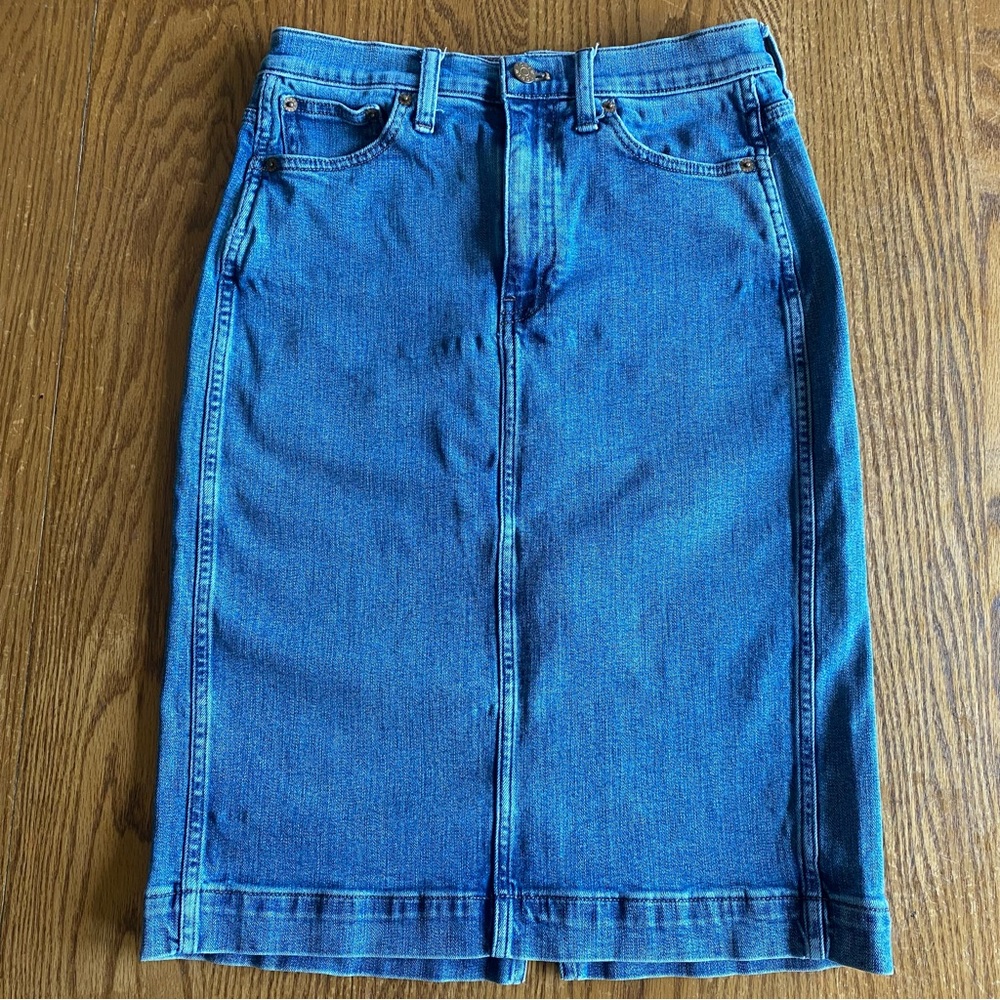 Classic Blue Denim Midi Skirt